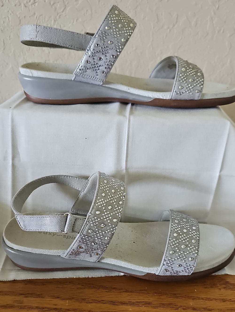 Easy Spirit Silver Women's Comfort Sandals with Adjustable Ankle Strap
